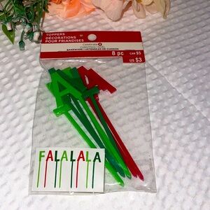 Celebrate It Chritsmas Holiday Toppers New FALALALA 8 Pc Green Red Cupcakes Cake